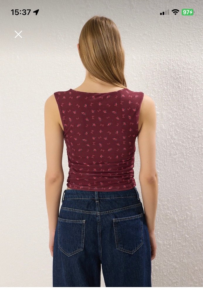 Bordo çiçek baskılı coquette y2k bluz - Görsel 4