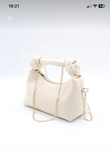 Krem deri düğüm detaylı askılı çanta - Görsel 7