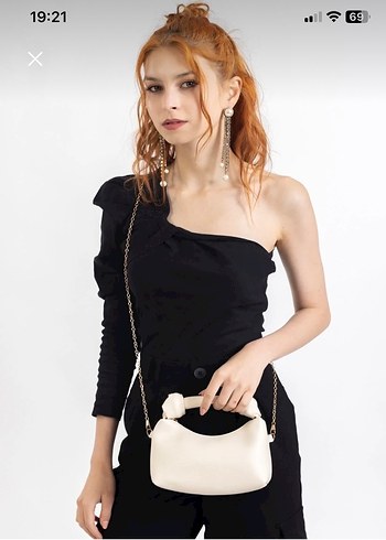 Krem deri düğüm detaylı askılı çanta - Görsel 5