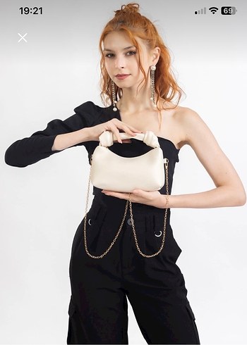 Krem deri düğüm detaylı askılı çanta - Görsel 2