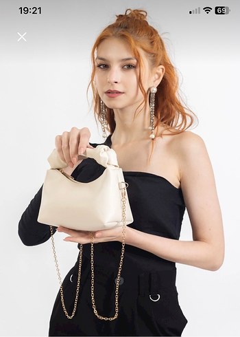 Krem deri düğüm detaylı askılı çanta - Görsel 4