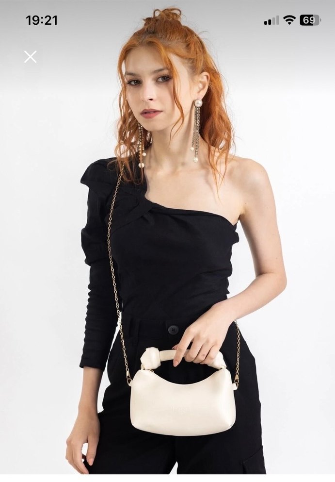 Krem deri düğüm detaylı askılı çanta - Görsel 5