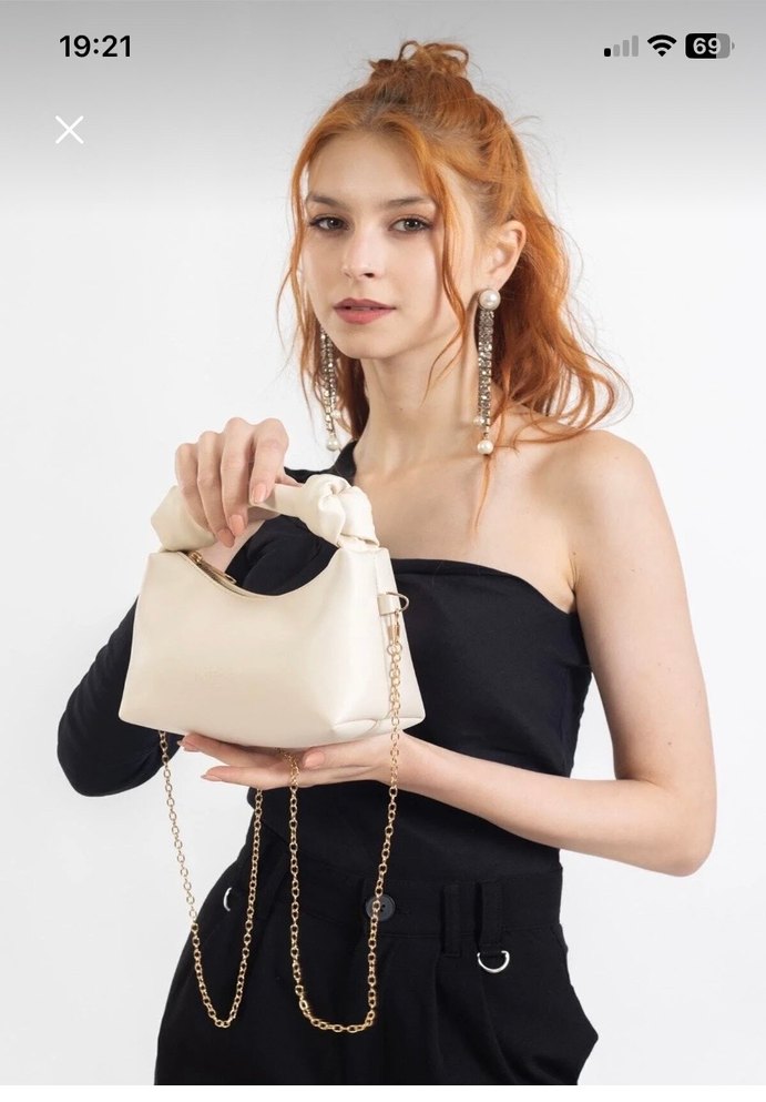 Krem deri düğüm detaylı askılı çanta - Görsel 4