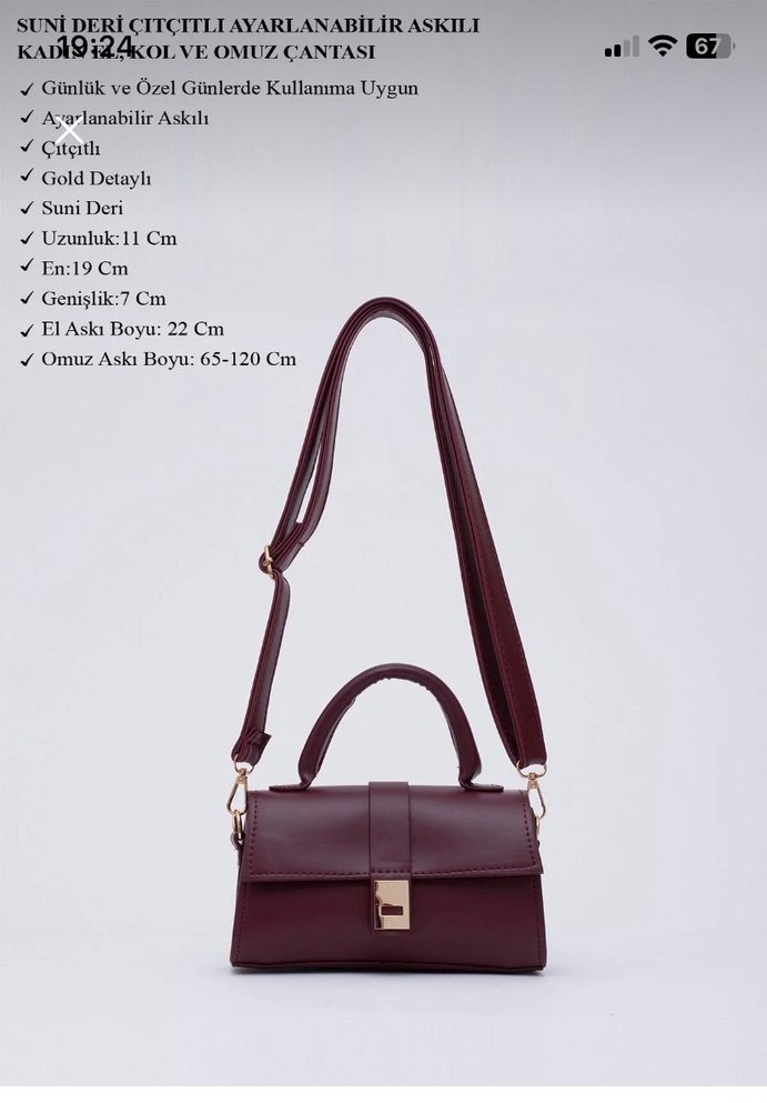 Bordo  Suni Deri Çanta - Görsel 3