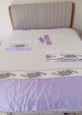 el emeği Nakışlı Lila Pastel Yatak Örtüsü - Görsel 2