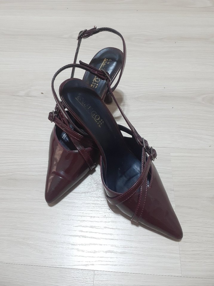 Bordo Deri Tokalı Stiletto Topuklu Kadın Ayakkabı - Görsel 5