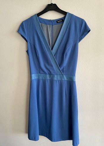 Klasik Şıklık Mini Mavi Kemerli Elbise - Görsel 5