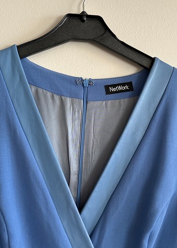 Klasik Şıklık Mini Mavi Kemerli Elbise - Görsel 2