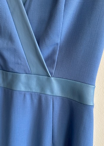 Klasik Şıklık Mini Mavi Kemerli Elbise - Görsel 3