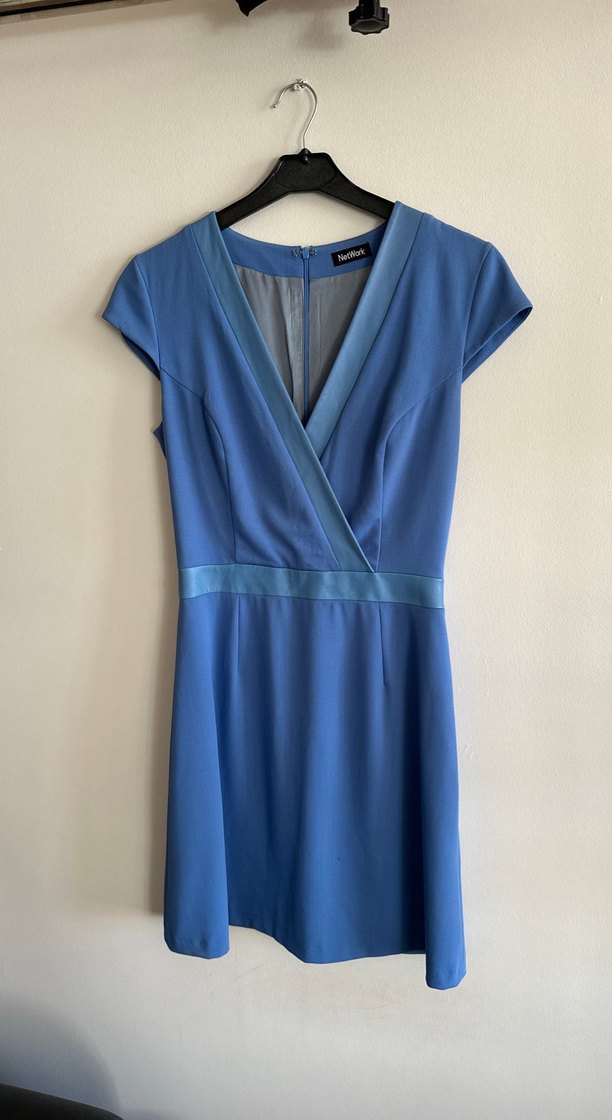 Klasik Şıklık Mini Mavi Kemerli Elbise - Görsel 5