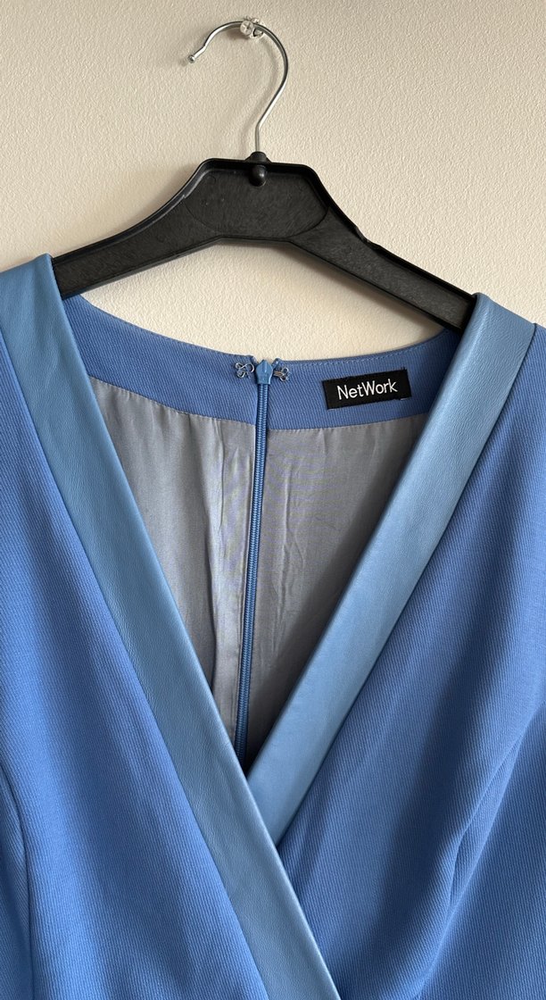 Klasik Şıklık Mini Mavi Kemerli Elbise - Görsel 2