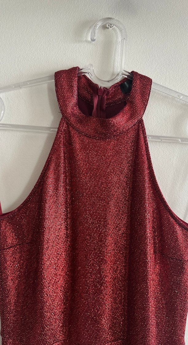 Parlak Kırmızı Drapeli Midi Abiye Elbise - Görsel 3