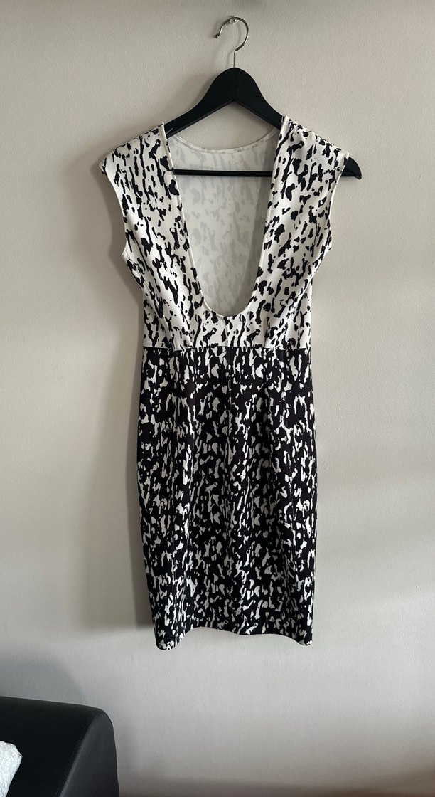 Kadın Siyah Beyaz Yılan Desenli Kalem Elbise - Görsel 3