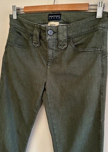 Düğmeli Yeşil Kadın Skinny Denim Pantolon - Görsel 3