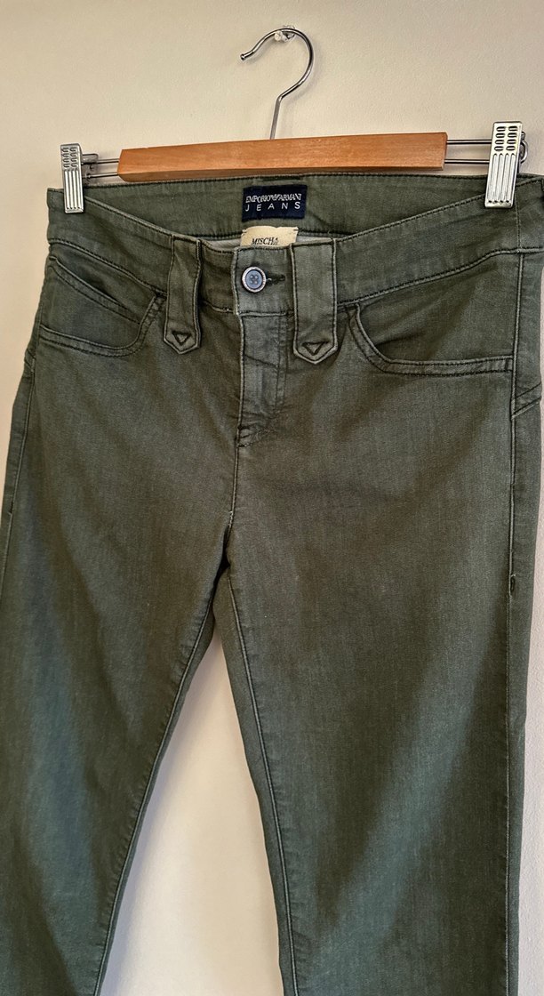 Düğmeli Yeşil Kadın Skinny Denim Pantolon - Görsel 3