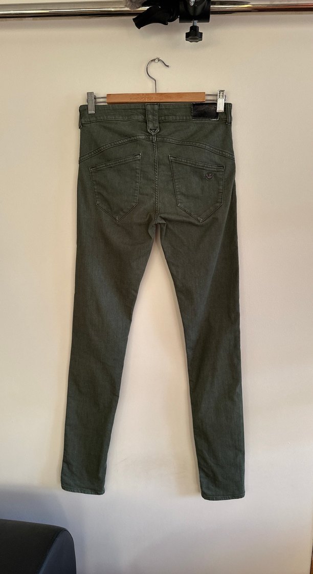 Düğmeli Yeşil Kadın Skinny Denim Pantolon - Görsel 4