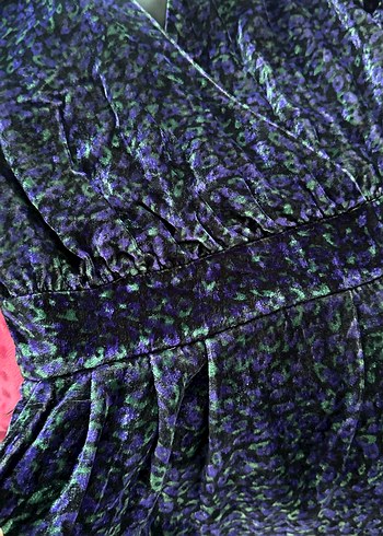 Mor Uzun Kollu Drape V Yaka Elbise - Görsel 2