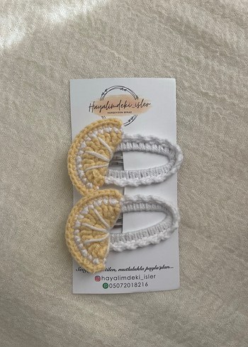 Turkuaz Örgü Çiçekli Çocuk Toka Seti - Görsel 5