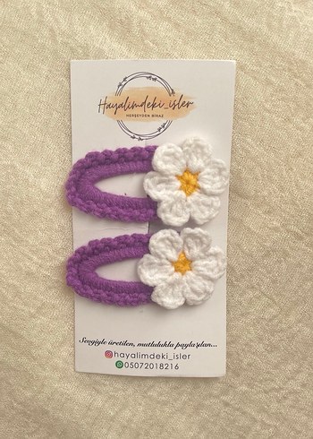 Turkuaz Örgü Çiçekli Çocuk Toka Seti - Görsel 4