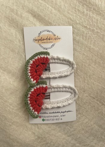 Turkuaz Örgü Çiçekli Çocuk Toka Seti - Görsel 7