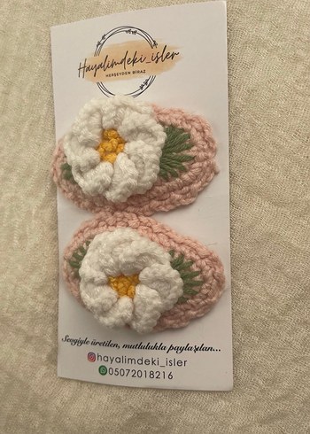 Turkuaz Örgü Çiçekli Çocuk Toka Seti - Görsel 10