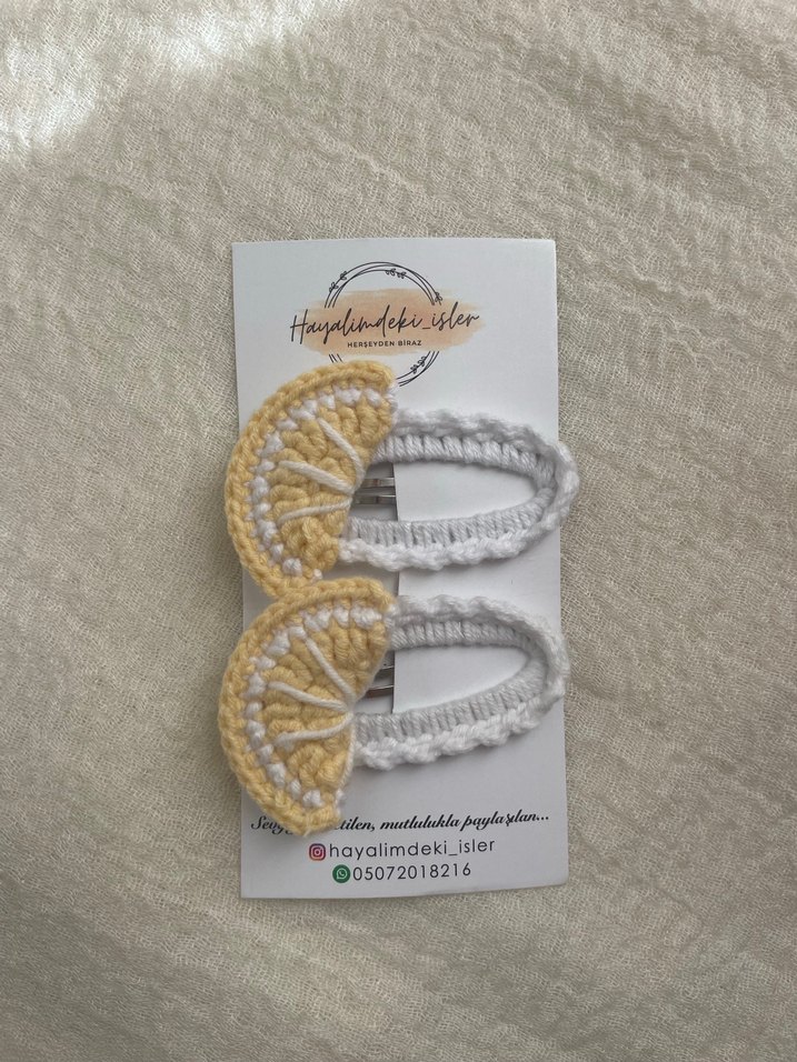 Turkuaz Örgü Çiçekli Çocuk Toka Seti - Görsel 5