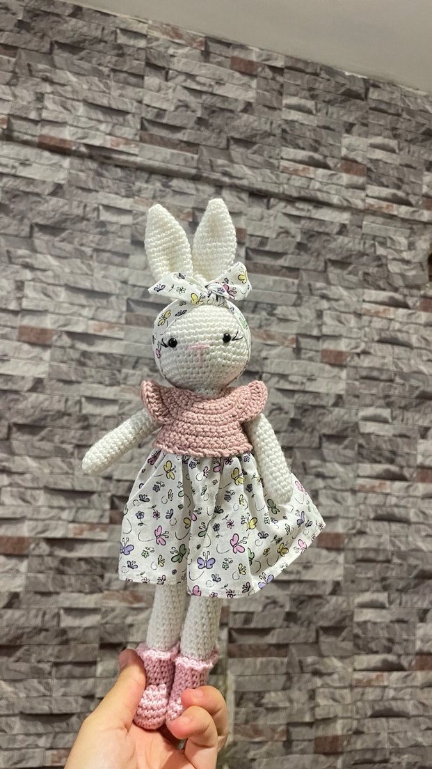 Pastel Renkli Örgü Tavşan Bebek - Görsel 4