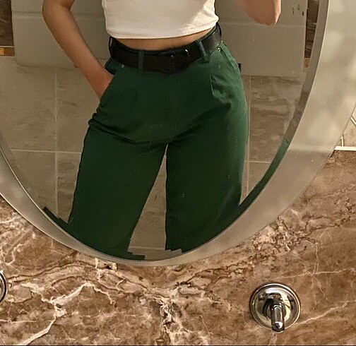 Yeşil mom jeans pantolon
