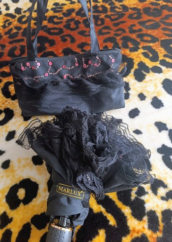 MARLUX Siyah Dantel Fırfırlı Gotik Kadın şemsiye - Görsel 16