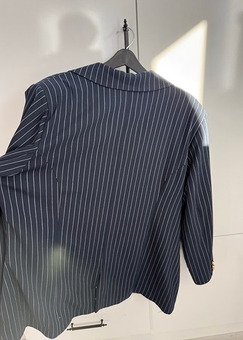 Lacivert Çizgili Düğmeli Kadın Blazer