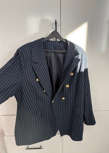 50 Beden lacivert Renk Lacivert Çizgili Düğmeli Kadın Blazer