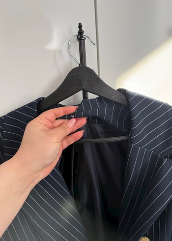 Trendyol & Milla Lacivert Çizgili Düğmeli Kadın Blazer