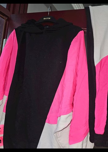Diğer Pembe Siyah Kadın Oversize Eşofman Takımı