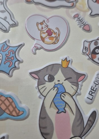 Pastel Gri Sevimli Kedi Çıkartmaları - Görsel 3