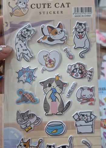 Pastel Gri Sevimli Kedi Çıkartmaları - Görsel 4