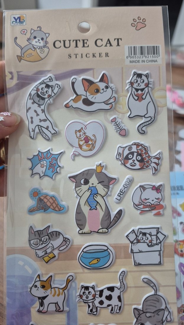 Pastel Gri Sevimli Kedi Çıkartmaları - Görsel 4