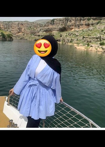 diğer Beden Mavi Bağlamalı Salaş Mini Tunik