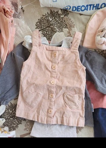 Kız Çocuk Düğmeli Pembe Askılı Elbise