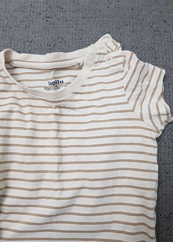 Bej Çizgili Kısa Kollu Bebek Tulum - Görsel 3