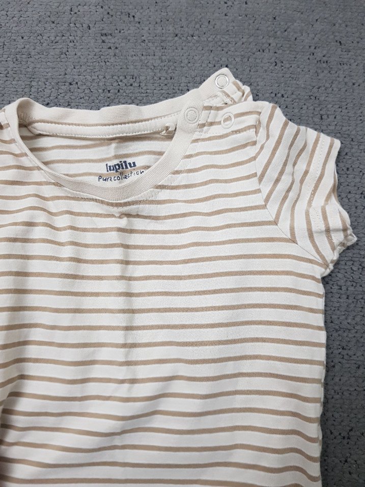 Bej Çizgili Kısa Kollu Bebek Tulum - Görsel 3