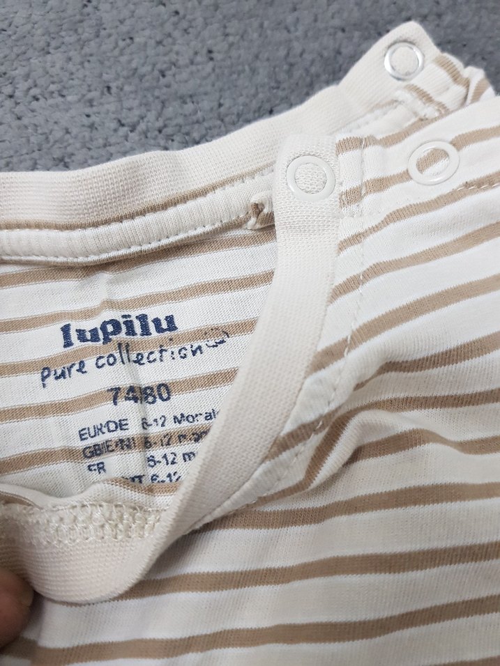 Bej Çizgili Kısa Kollu Bebek Tulum - Görsel 2