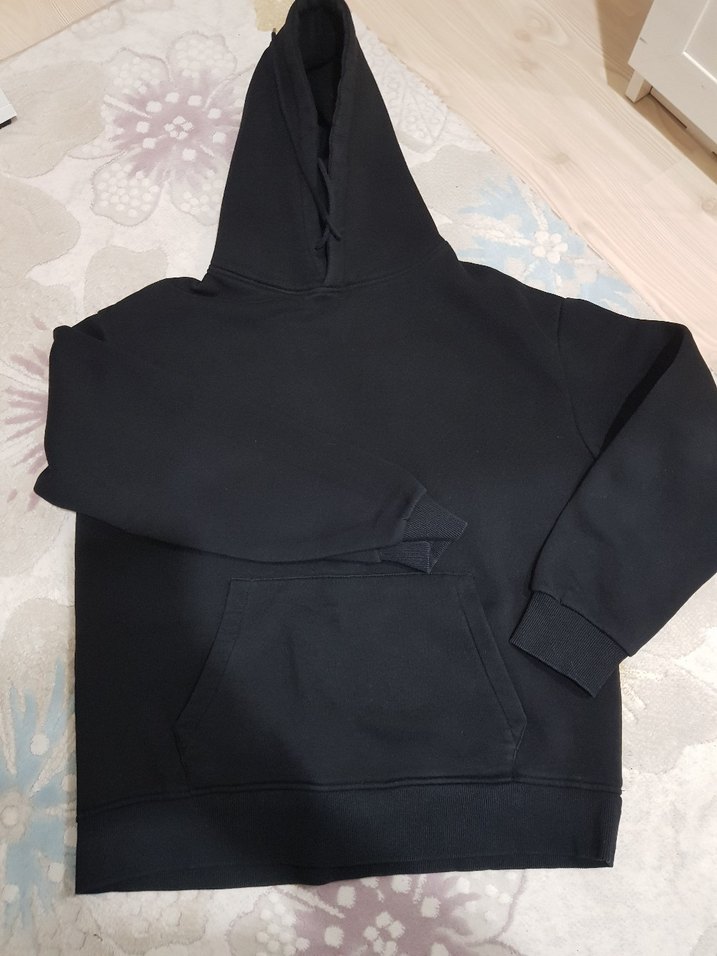 Siyah Kapüşonlu erkek Sweatshirt - Görsel 2