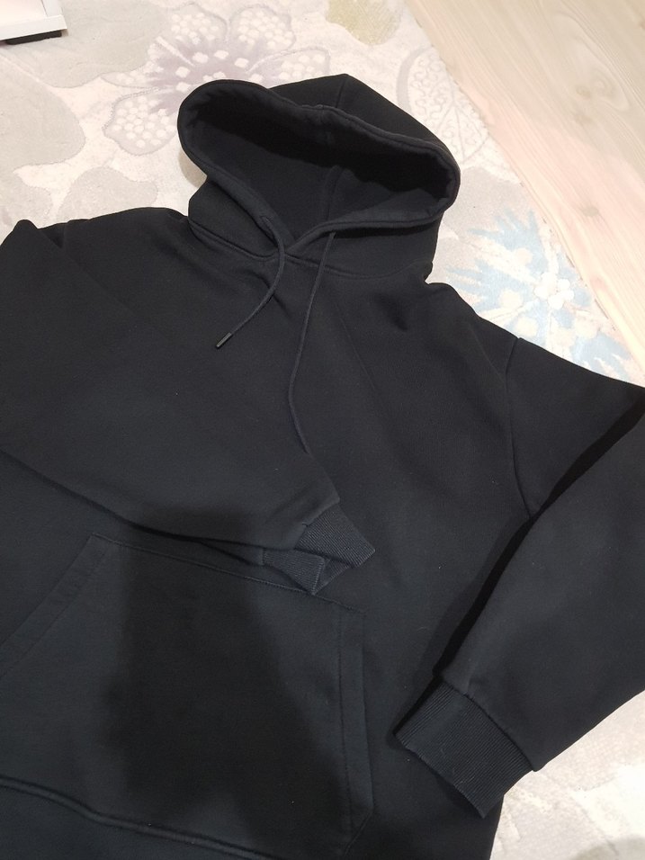 Siyah Kapüşonlu erkek Sweatshirt - Görsel 4