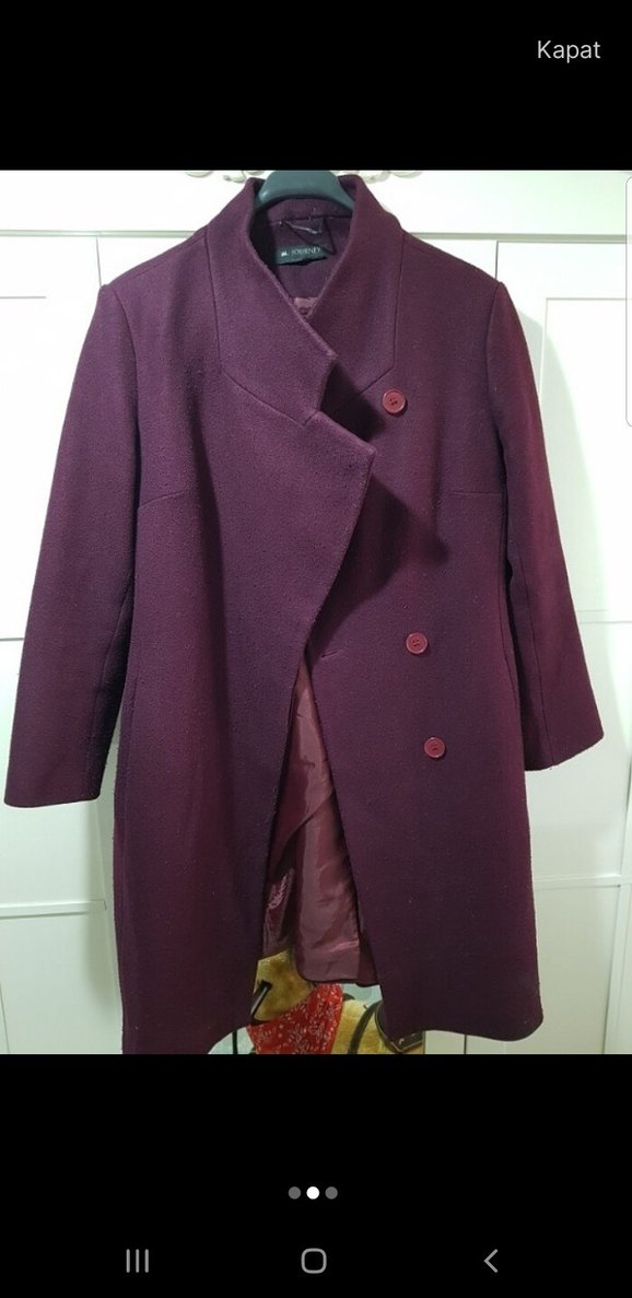 Bordo Düğmeli Kadın Kaban - Görsel 2