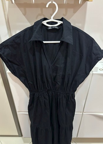 ZARA Siyah Gömlek Yaka Maxi Elbise - Görsel 2