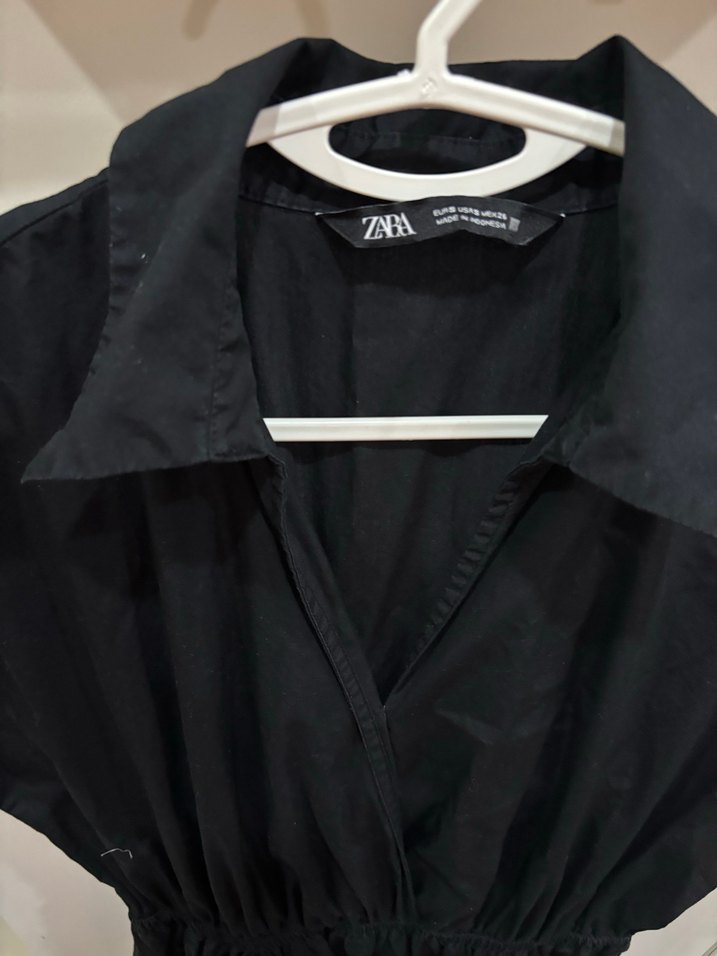 ZARA Siyah Gömlek Yaka Maxi Elbise - Görsel 4