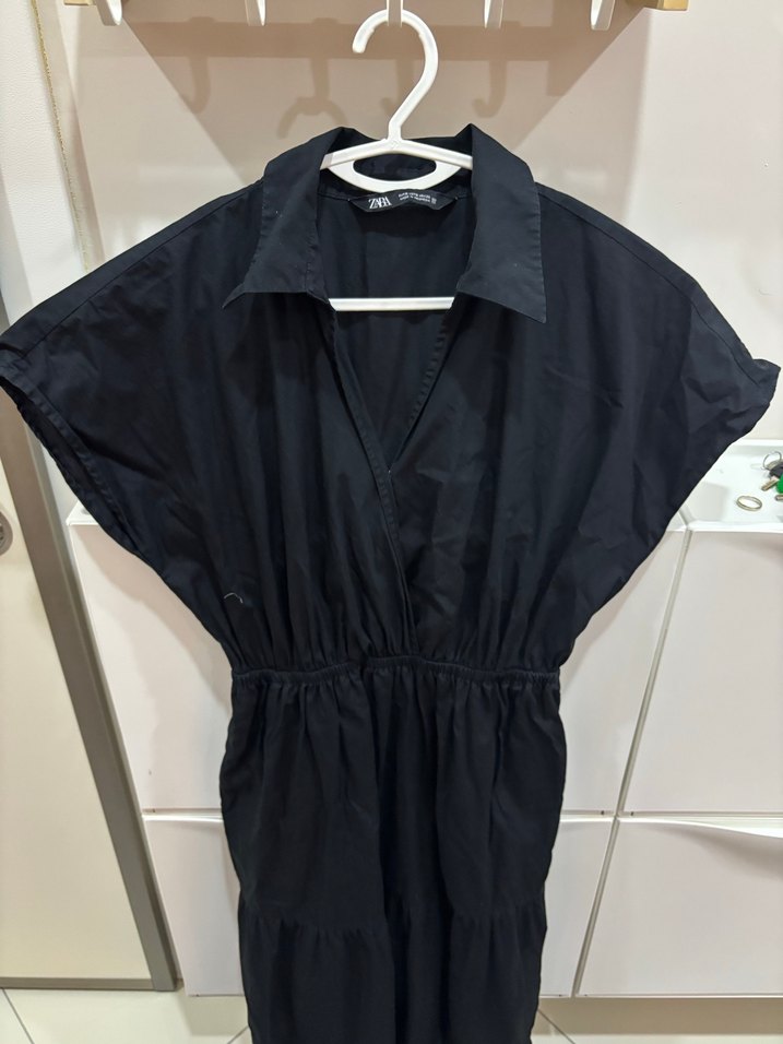 ZARA Siyah Gömlek Yaka Maxi Elbise - Görsel 2