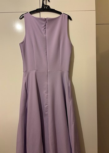 Mor Midi Kolsuz Drapeli Kadın Elbise - Görsel 2