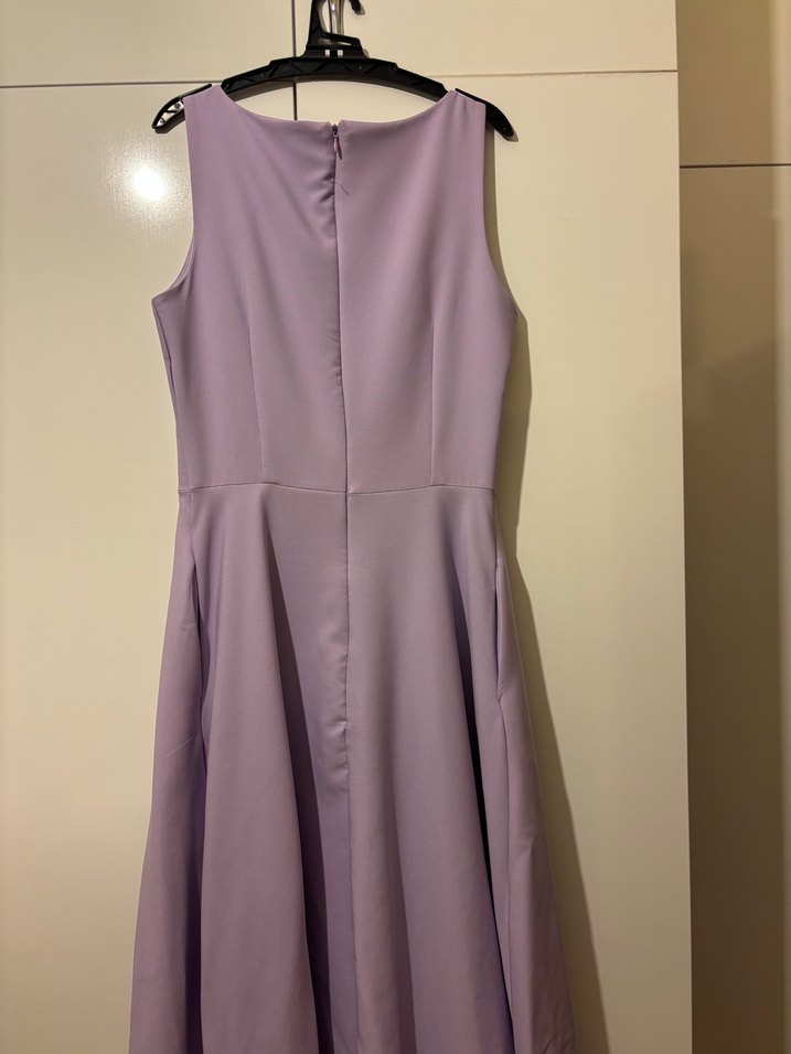 Mor Midi Kolsuz Drapeli Kadın Elbise - Görsel 2