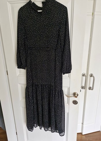 Uzun Kol Puantiyeli lacivert Bohem Elbise - Görsel 5